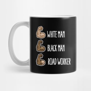 White man black man road worker paving emoticon (light design) Mug